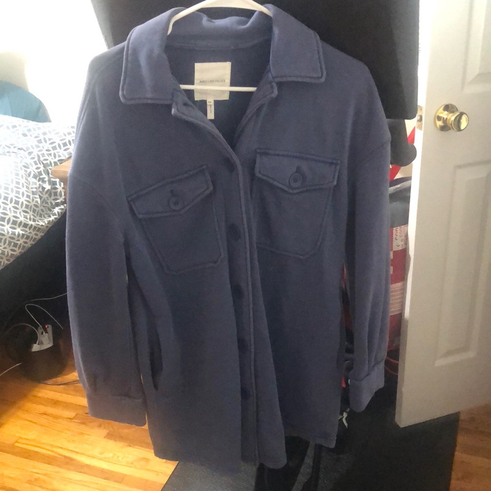 Button down long sleeve knit sweatshirt jacket